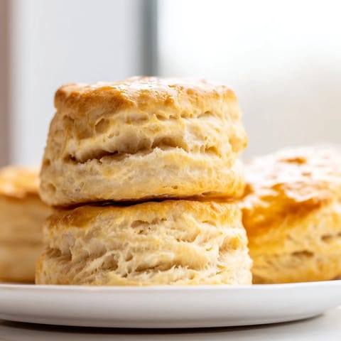 Freshly baked Buttermilk Biscuits rise tall and flaky on a rustic wooden board, ready to be split and slathered with melting butter.