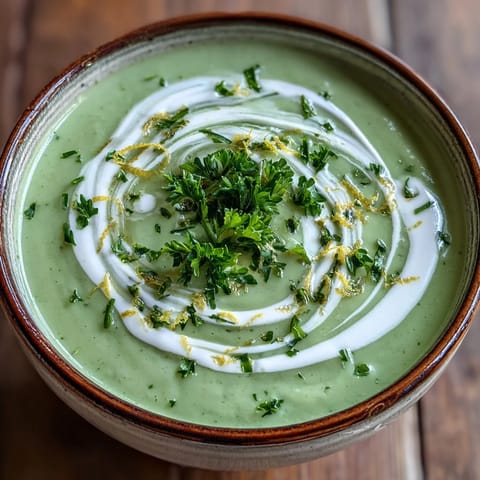 A bowl of creamy Zucchini Soup garnished with fresh parsley, served warm alongside a slice of crusty bread.