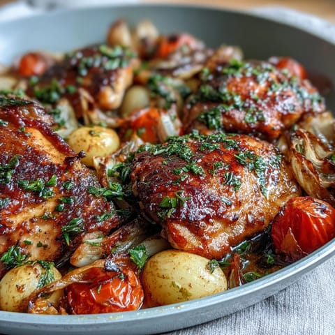Vibrant sheet pan chicken dinner with zucchini and cherry tomatoes, roasted to perfection and bursting with fresh spring flavors.