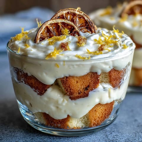 Zesty limoncello tiramisu cups with creamy mascarpone and lemon zest garnish.