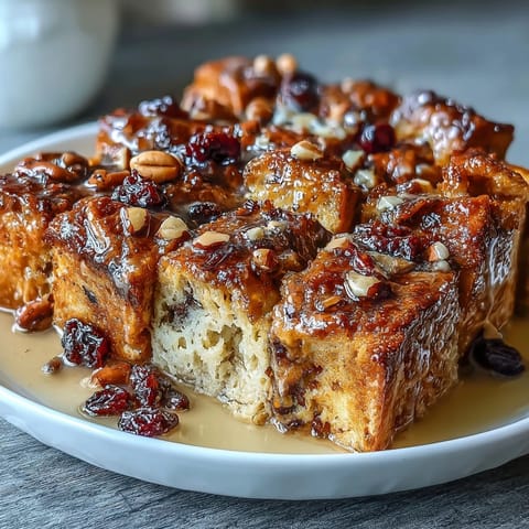 Warm, comforting Mexican capirotada with toasted bread, piloncillo syrup, nuts, and cheese, baked to golden perfection.