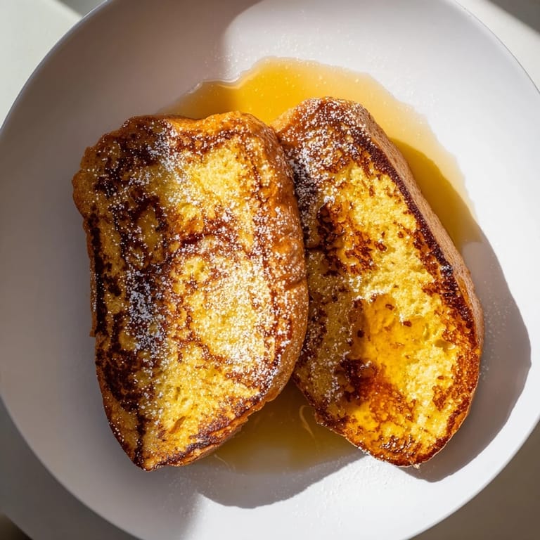 Custardy French toast cooking in a skillet with melted butter and a sprinkle of cinnamon.