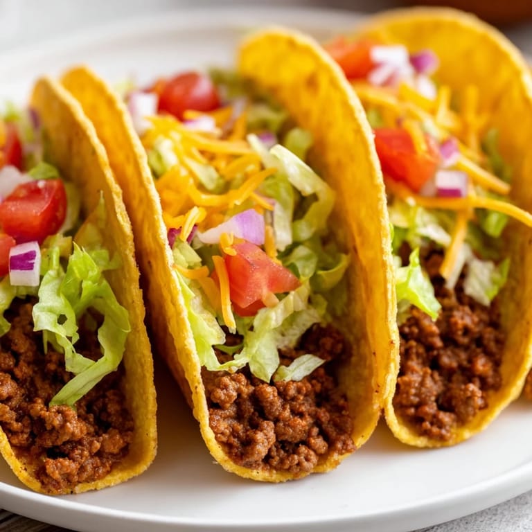 Warm American-Style Tacos stacked on a platter, garnished with shredded cheese and salsa, ready for a family dinner.
