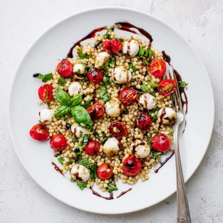 This easy Caprese Couscous Salad is a refreshing Mediterranean-inspired dish, perfect for a summer picnic or a light lunch on the patio.  