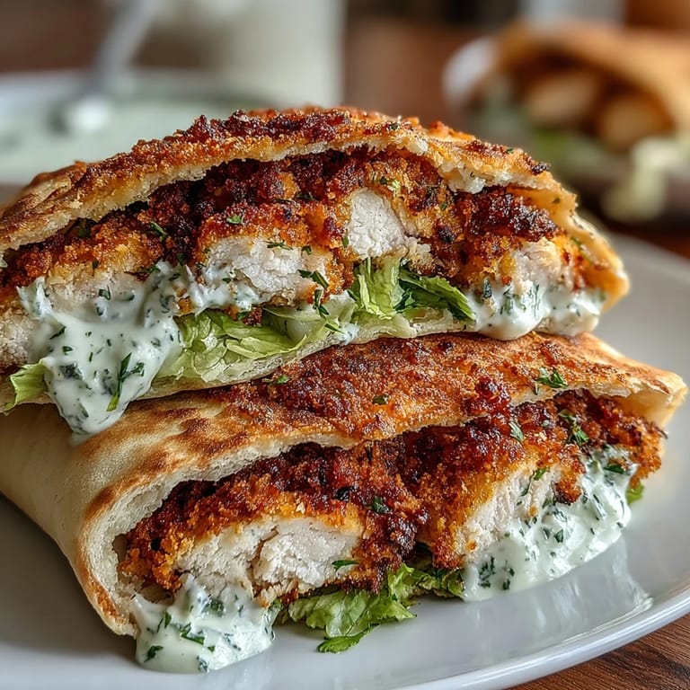 Golden, herb-crusted chicken cutlets nestled in soft pita pockets with Caesar salad and shaved Parmesan.