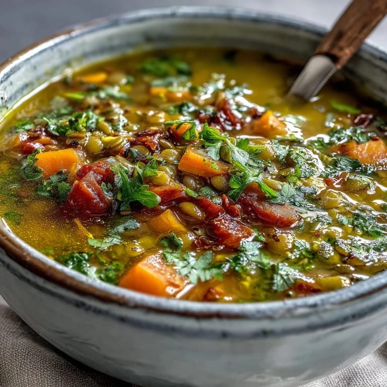 Wholesome mung bean soup, served warm with a bright lemon squeeze.