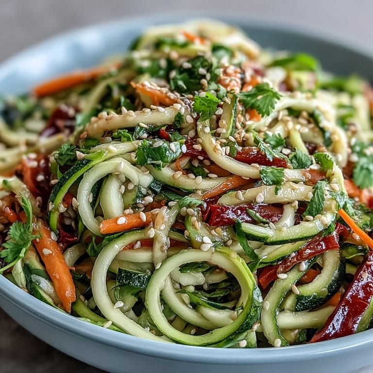 Vibrant spiralized Raw Vegetable Noodle Salad with a zesty sesame-ginger dressing.