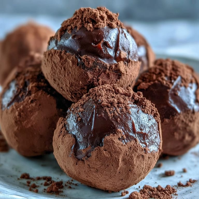 Served on a white plate, these decadent chocolate truffles are perfect for a party dessert platter or gift.