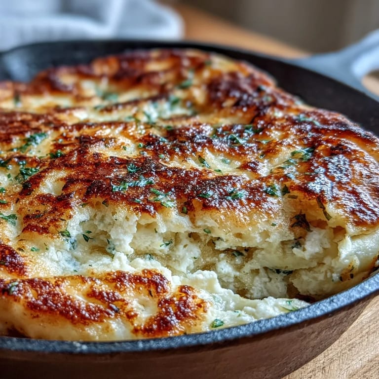 Steam rises from soft Fluffy Cottage Cheese Flatbreads served beside a creamy dipping sauce. 