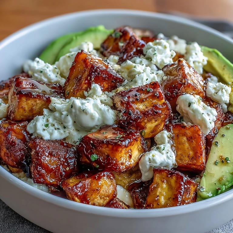 Savory and spicy-sweet flavors meet in a nourishing Hot Honey Sweet Potato Bowl, topped with a glossy hot honey drizzle.