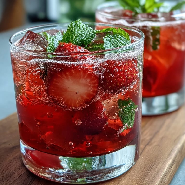 Bubbly strawberry lemon mocktail with fresh berries, sparkling water, and a twist of lemon, perfect for a spring afternoon.