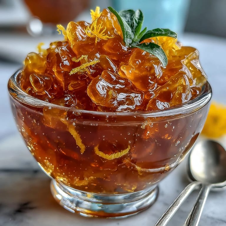 A jar of dandelion jelly with fresh lemon and honey, featuring delicate yellow petals and a glossy, translucent texture, ideal for toast or scones.