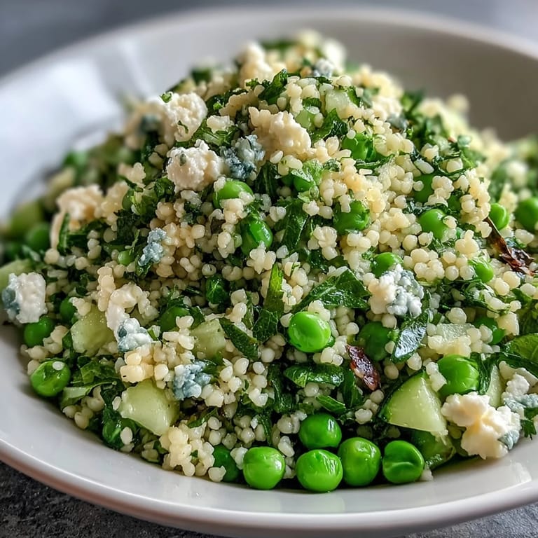 Vibrant couscous salad bursting with tender peas, fragrant mint, and zesty lemon dressing—a perfect vegetarian dish for Easter or spring gatherings.