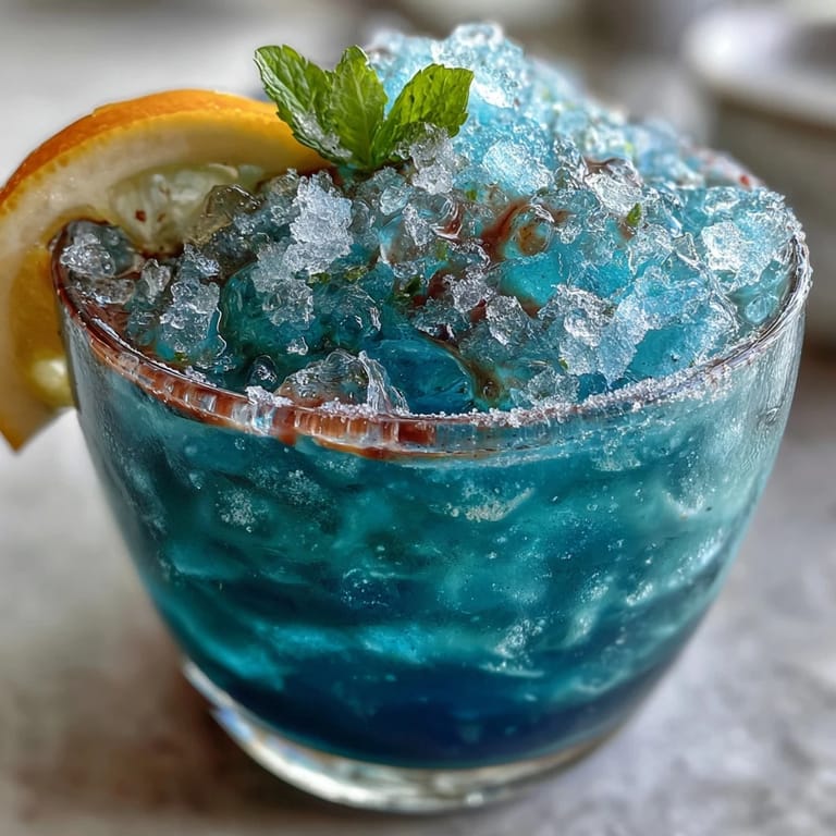 Refreshing homemade blue raspberry lemonade slushie, blending tangy citrus with sweet berry flavors in a frosty glass.