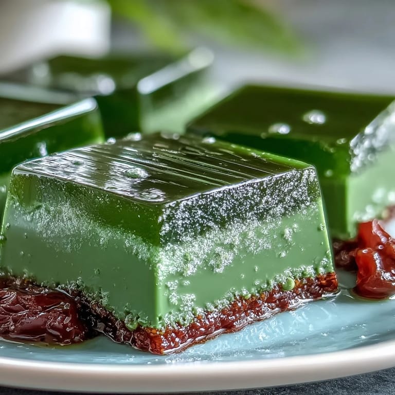 Generous slice of traditional yokan, featuring distinct red bean and matcha layers.