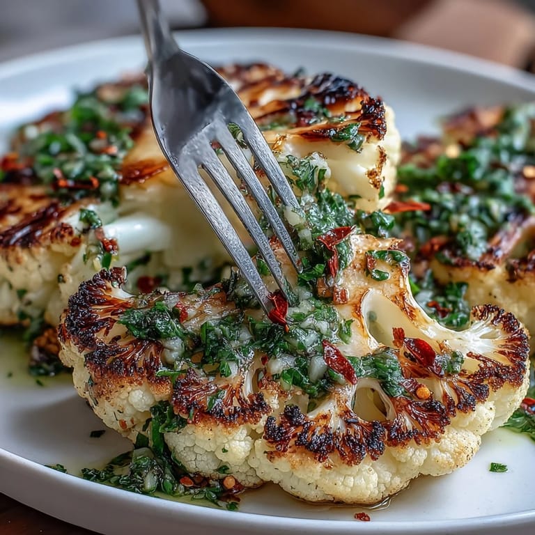 Plated BBQ Cauliflower Steaks, tender and flavorful, ready for a delicious meal.
