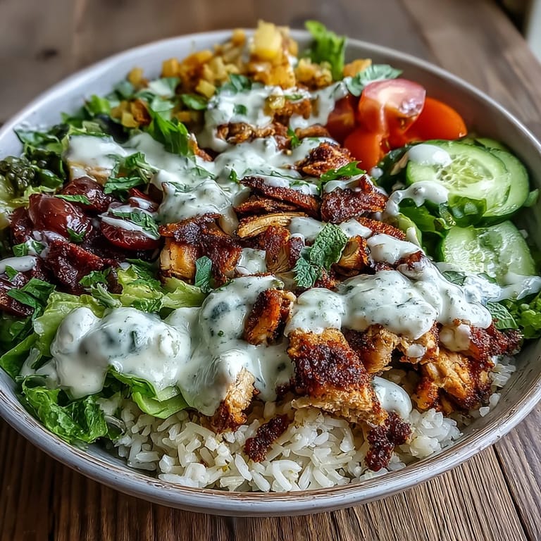 Colorful Middle Eastern Shawarma Bowl bursting with fresh vegetables and savory grilled chicken.