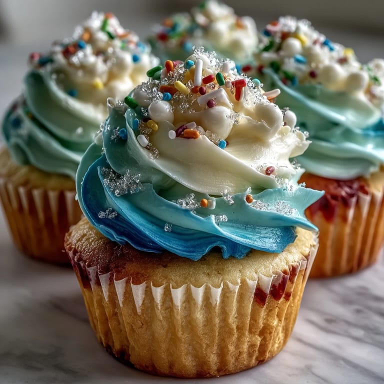 Festive Gemini birthday cupcakes, generously topped with a beautifully swirled two-toned frosting.