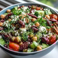 Bright red cherry tomatoes and creamy feta are tossed with marinated beans in a Mediterranean Greek Bean Salad with Lemon Marinated Beans.