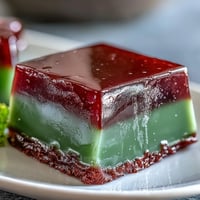 Yokan with matcha layer, a smooth red bean jelly dessert, beautifully sliced.